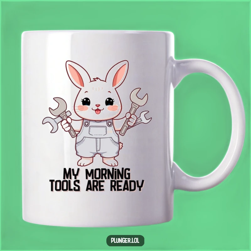 Funny Rabbit Mechanic Mug: Cheerful Overalls Wrench Holder, Perfect Funny Gift for DIY Enthusiasts