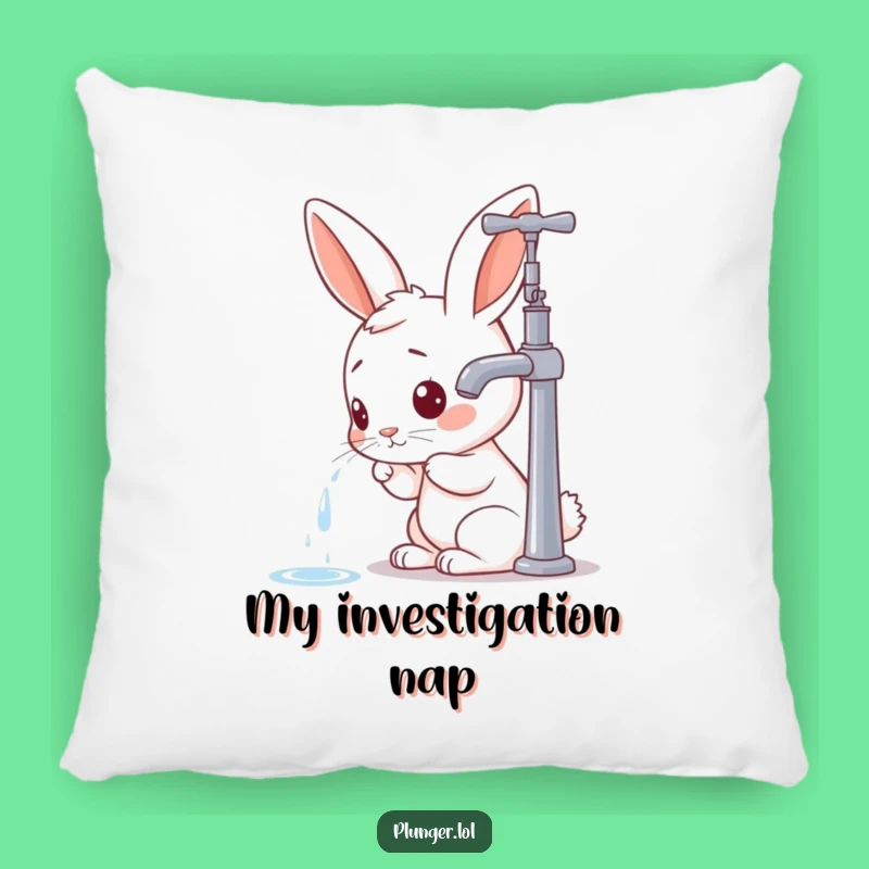 Funny Rabbit Inspecting Faucet Pillow - Cozy Humor for Your Couch