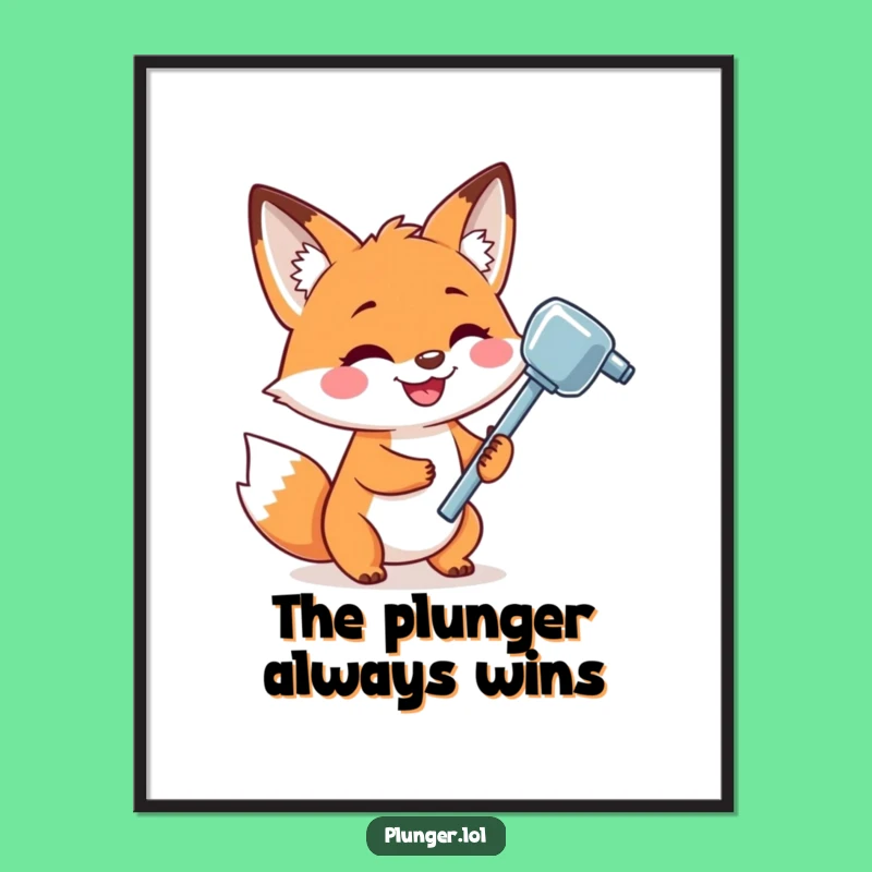 Funny Fox Plunger Digital Art: Playful Grinning Fox Print, Unique Funny Gift for Walls