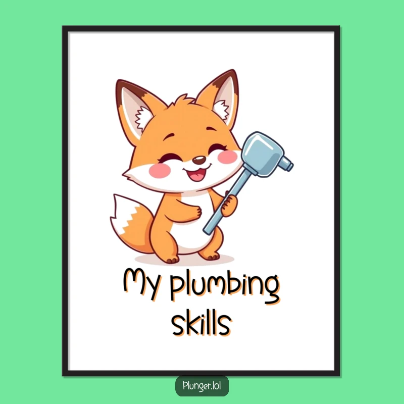 Funny Fox Plunger Poster: Playful Grinning Fox Art, Unique Funny Gift for Any Room