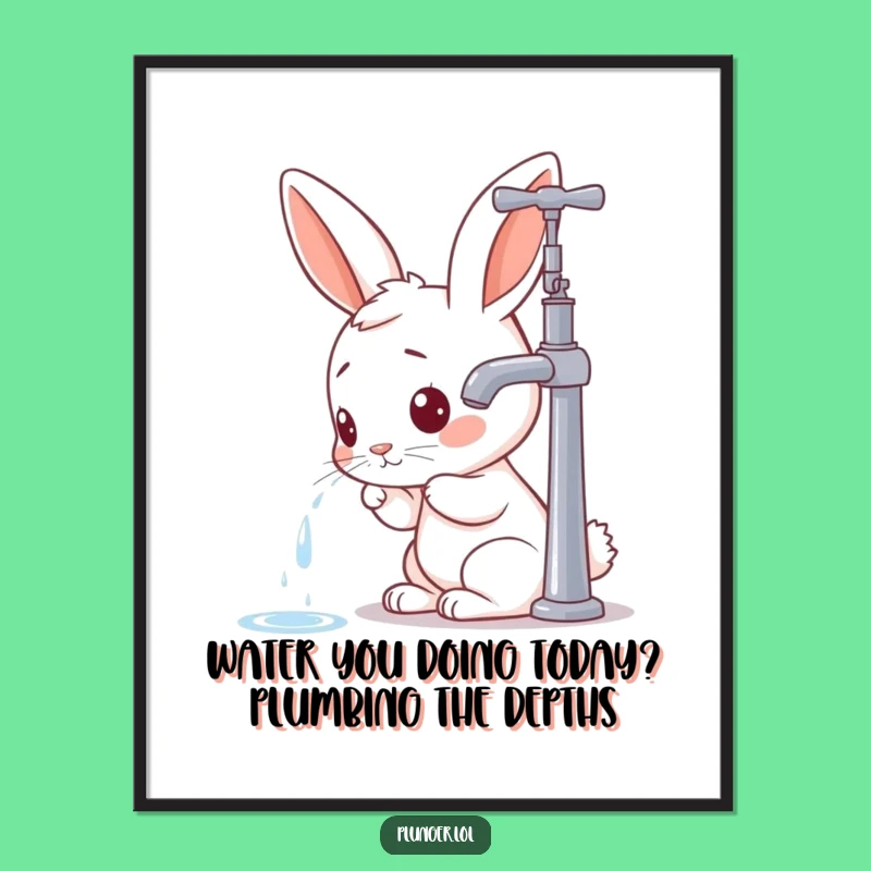 Funny Free Printable Wall Art: Curious Rabbit Faucet Scene Humorous Downloadable Decor