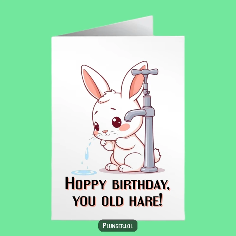 Free Printable Funny Birthday Card: Curious Rabbit Faucet Inspection Humorous Downloadable Greeting