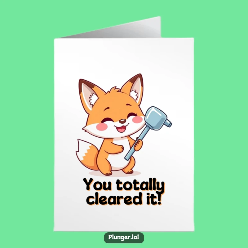 Free Printable Congrats Card: Funny Fox Plumber, DIY Downloadable for Success