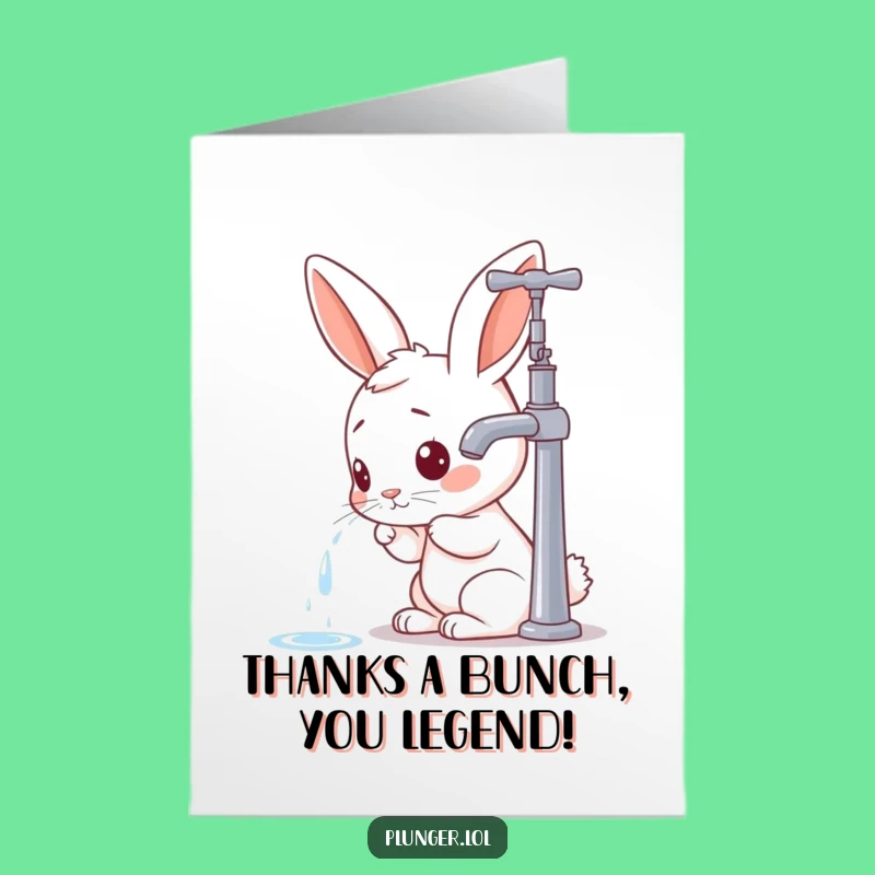 Free Printable Thank You Card: Curious Rabbit Faucet Inspection Humorous Downloadable Greeting