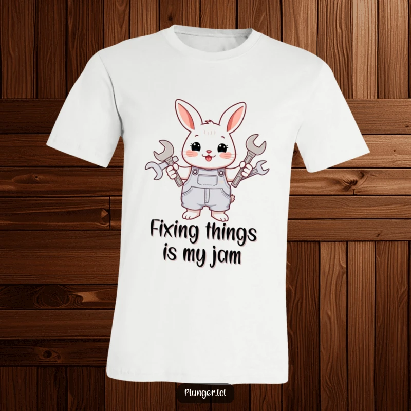 Funny rabbit wearing overalls, enthusiastically holding a collection of wrenches, showcasing a cheerful and ready-to-work demeanor.